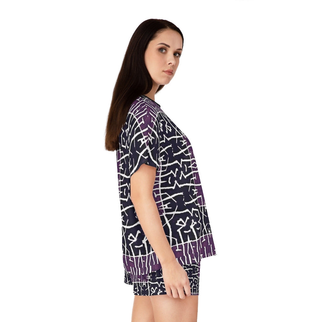 Purple Print Women's Short Pajama Set (AOP)
