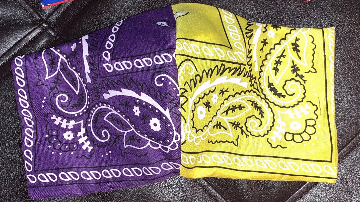 Purple/Lemon Yellow Bandana Cotton 2 Layer Facemask