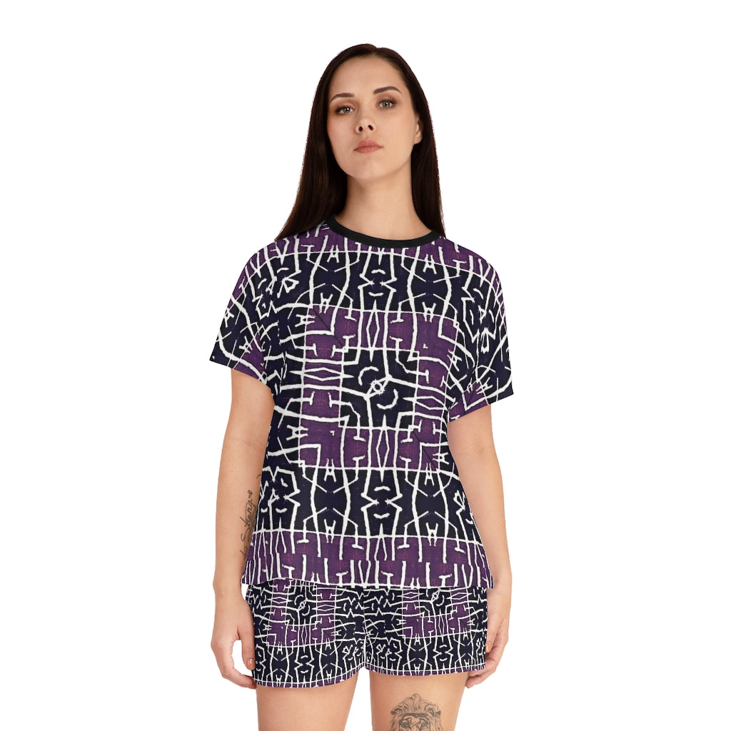 Purple Print Women's Short Pajama Set (AOP)