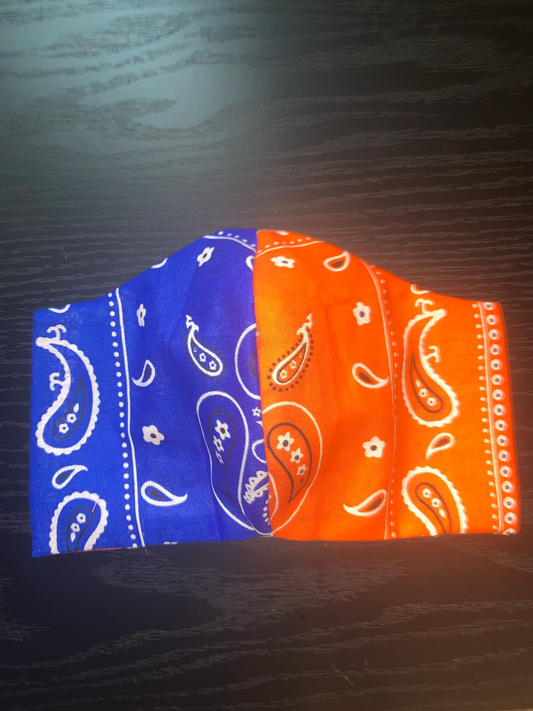 Blue/Orange Bandana Cotton 2 Layer Facemask