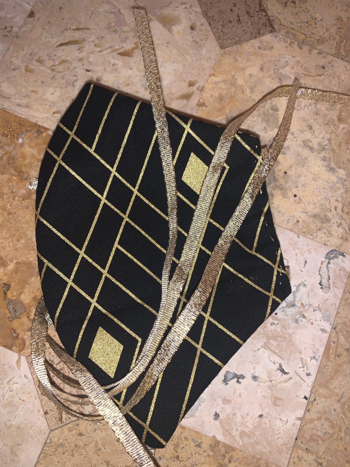 Black/Gold Diamond Cotton 2 Layer Facemask