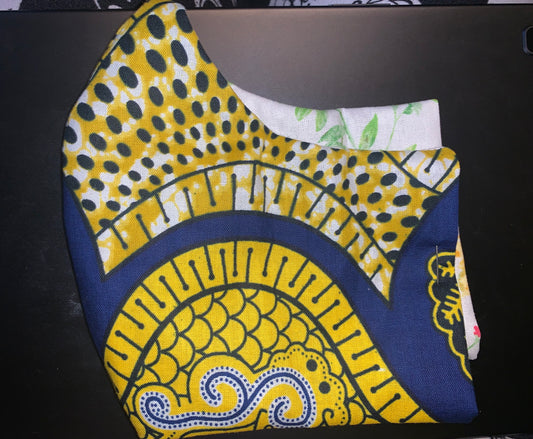 Blue and Yellow African Wax Print Cotton 2 Layer Face Mask